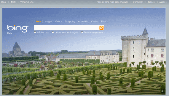 Page d'accueil du moteur de recherche Bing le 2 juillet 2009