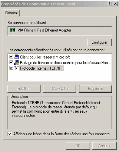 Les propriétés de la connexion Internet